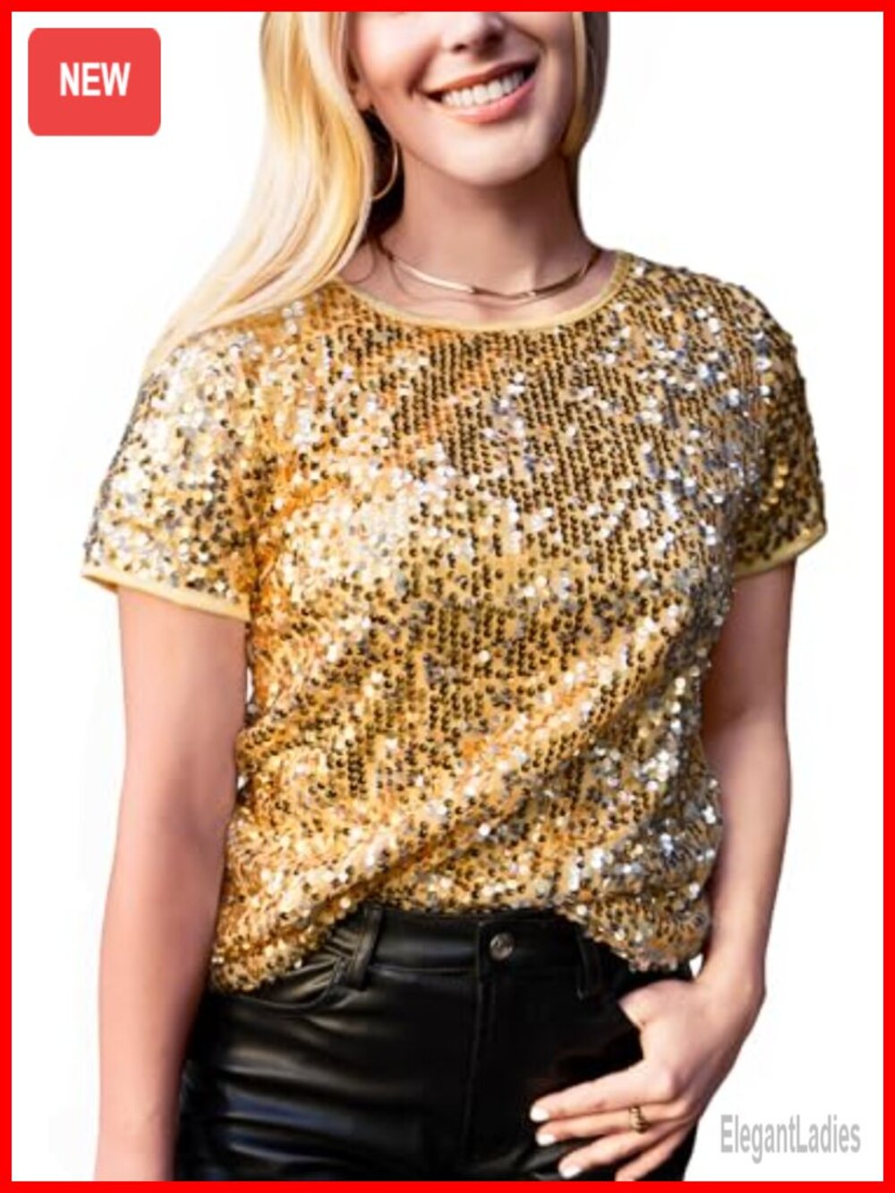 Anna-Kaci Sequin Top Short Sleeve Glitter Party Disco Blouse